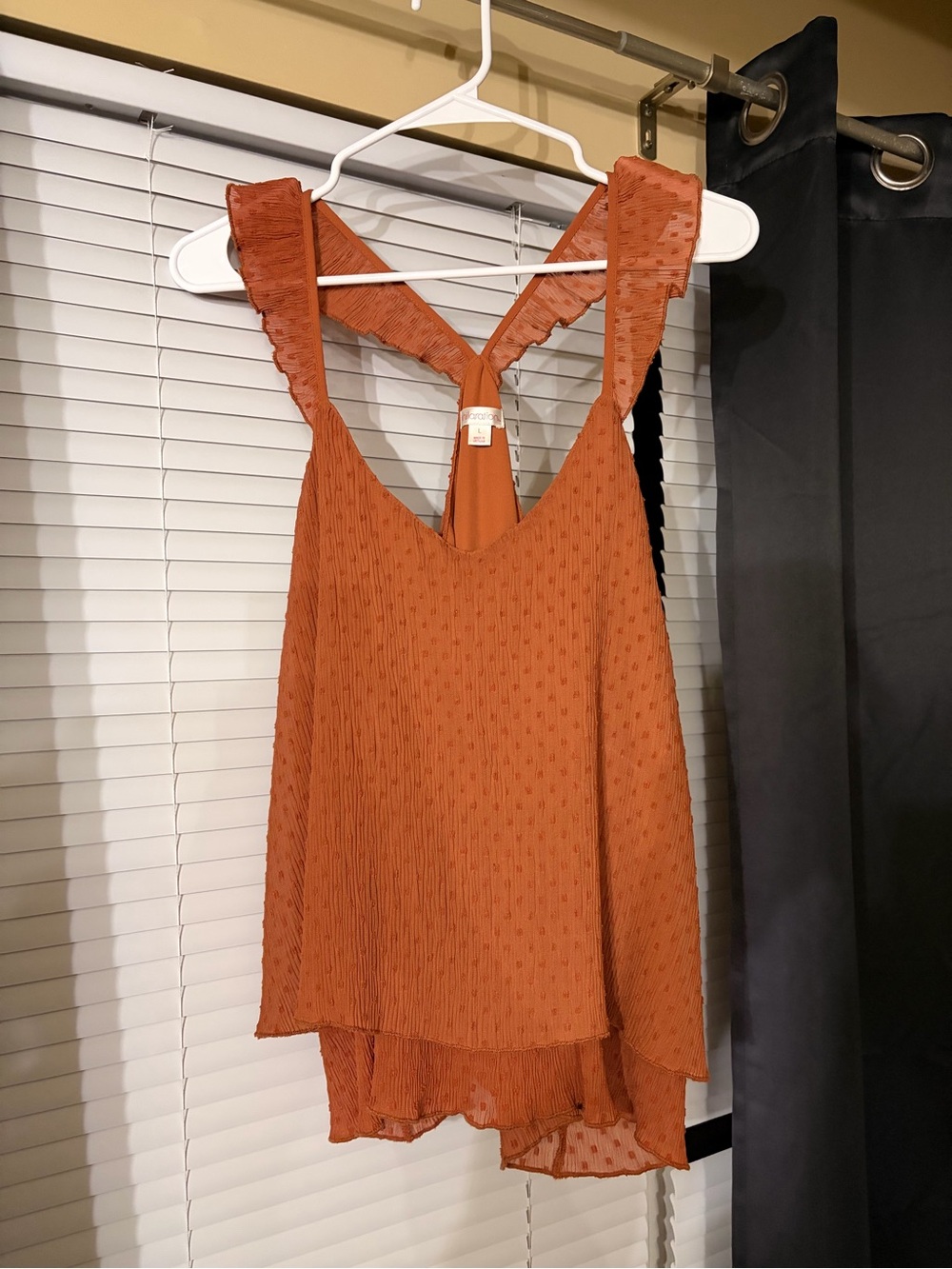 Xhilaration Rust Orange Textured Ruffle Strap Tank Top